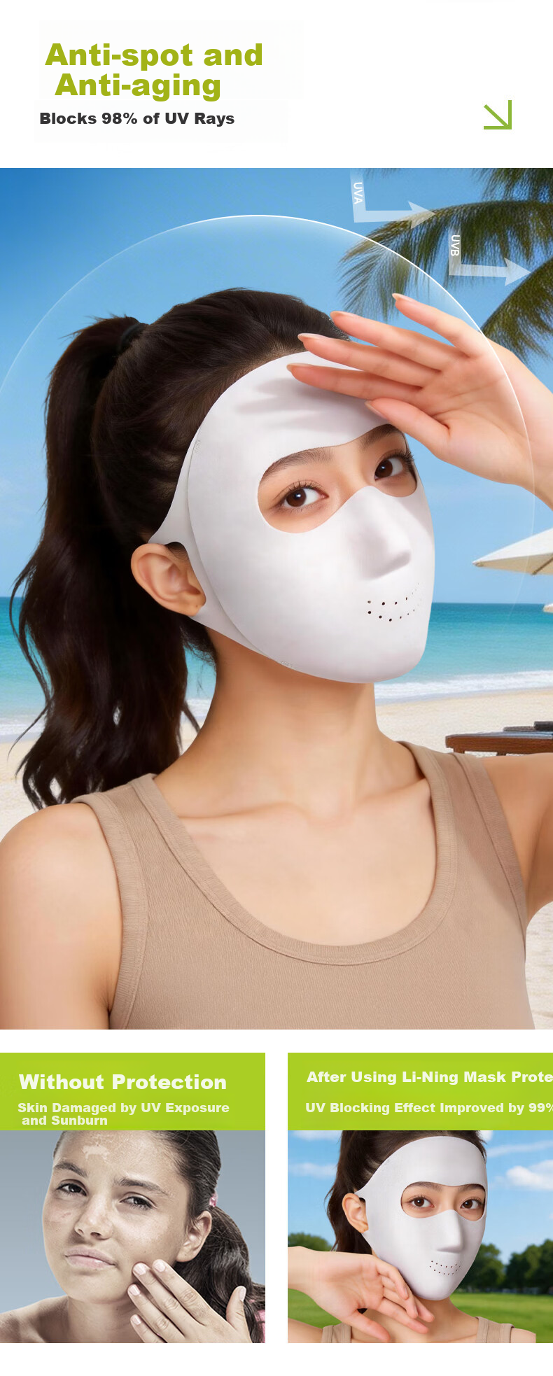 LI-NING Women's UV Protection Full Face Sun Mask Lightweight Seamless Breathable Outdoor Running Sunshade Mask 6