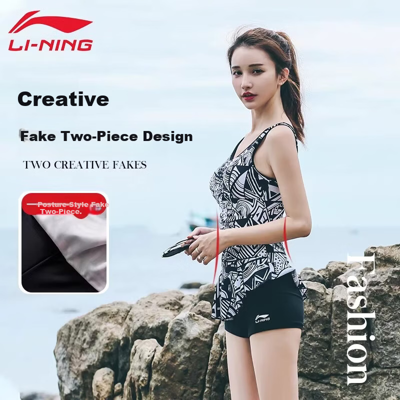 LI-NING Women's Adult Training Swimwear 2026 New High-End One-Piece Swimsuit for Hot Springs, Tummy Control, Slimming, Plus Size