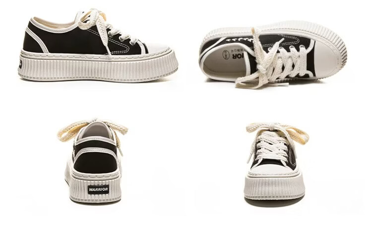 Warrior Women's Canvas Shoes 2026 Summer New Breathable Thick Sole Casual Sneakers 1834 Black Beige Size 39 17