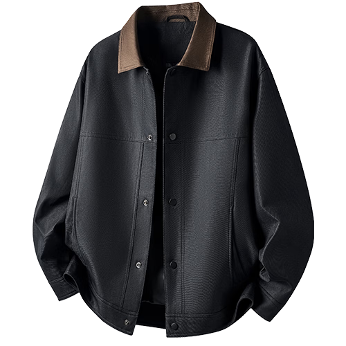Caesar Men's Spring Button Retro Colorblock Windproof Breathable Durable Easy-Care Casual Jacket with Lapel Collar