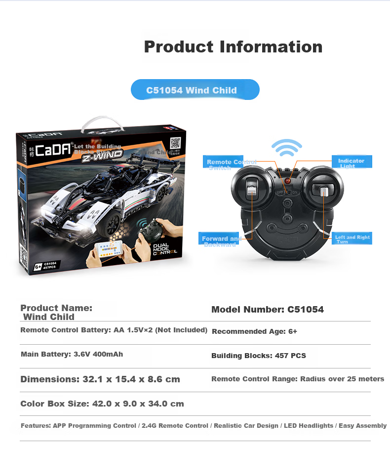 CaDA Building Blocks Programming Remote Control Car Wind Rider Assembled Racing Sports Car Model Educational Programming Toy Boys Birthday Gift 11