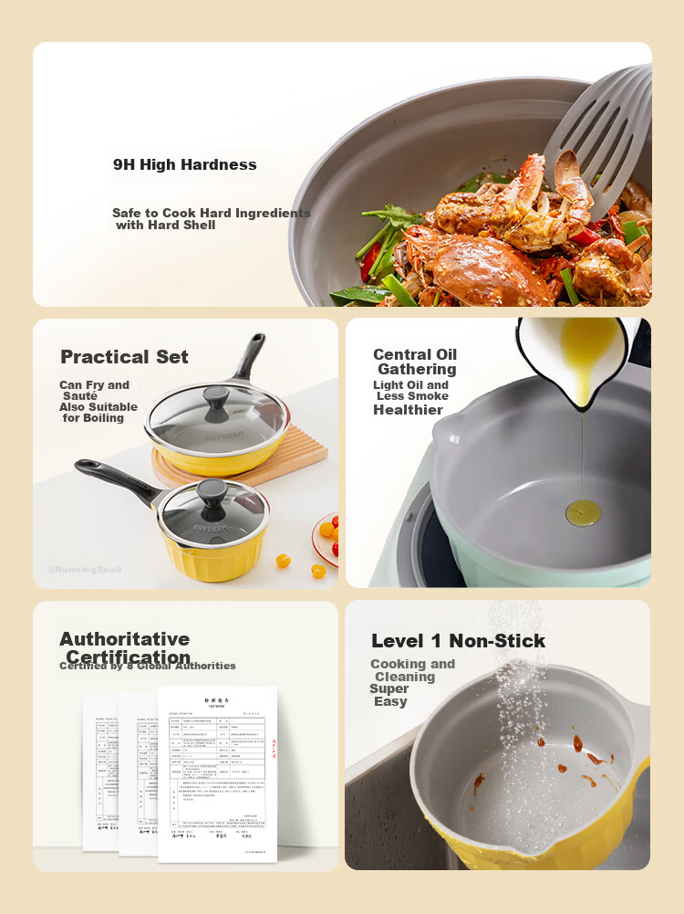 Buydeem 18cm Non-Stick Fluorine-Free Ceramic Milk Pot Soup Pot Baby Food Cooking Pot Small Goose Yellow 3