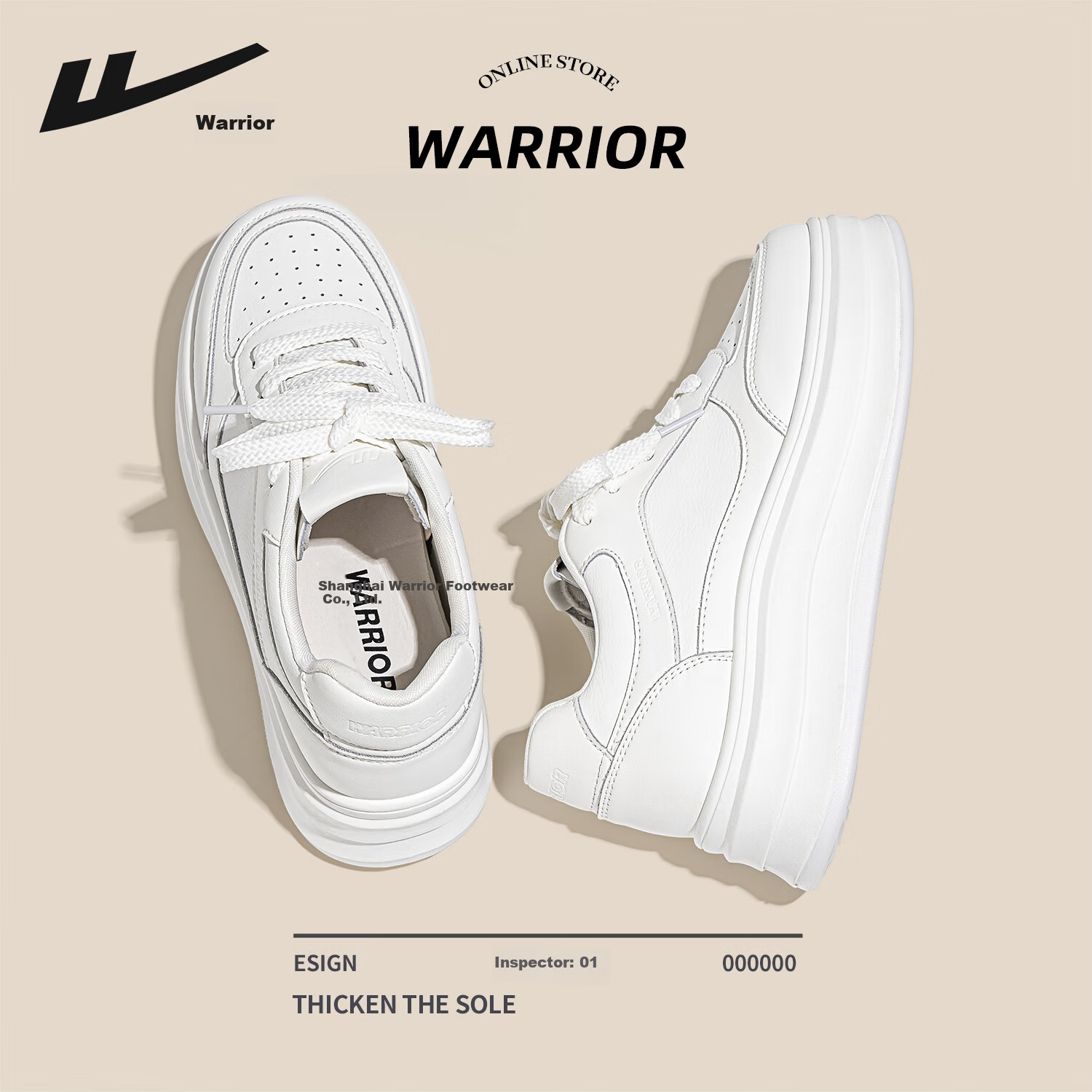 Warrior Women's Autumn Casual Fashion Platform Thick-Soled White Sneakers, Height-Increasing Sports Shoes, Size 40