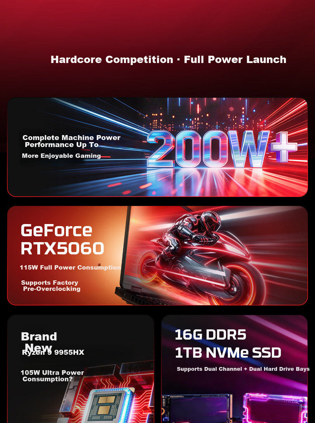 HP HyperX Shadow Elf PRO 16 Gaming Laptop R9-9955HX RTX 5060 16GB 1TB QHD 240Hz 200W+ Power Consumption 2