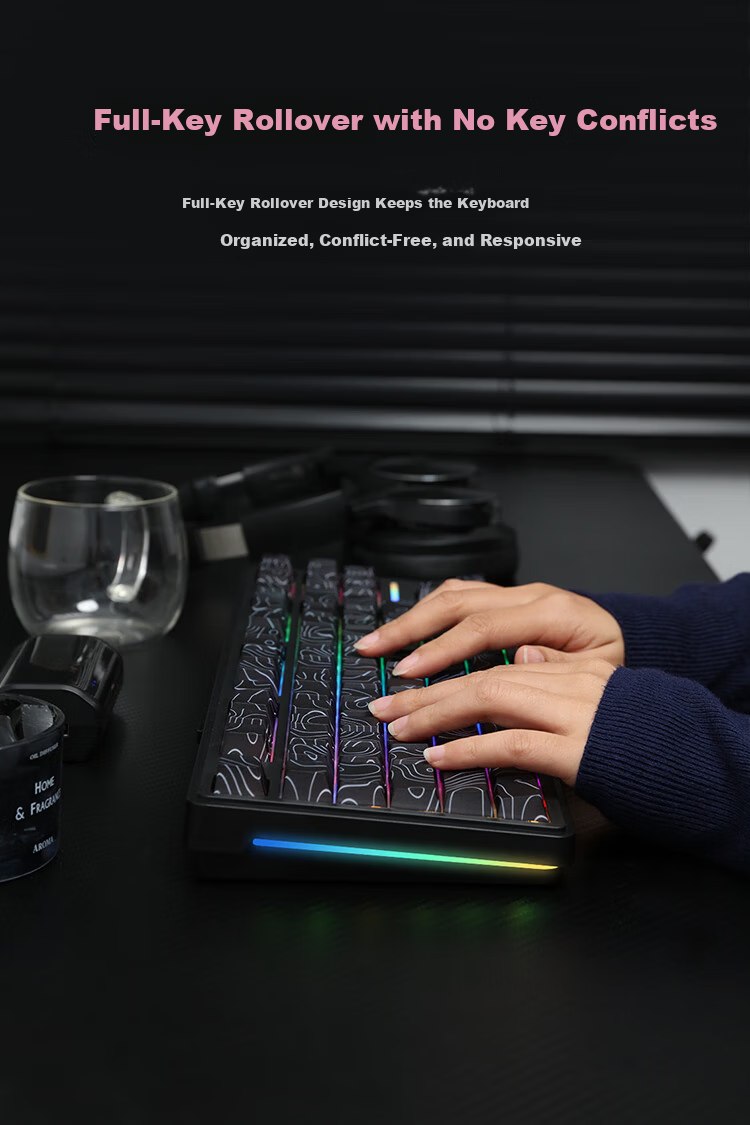 AUSDOM H87 Custom Mechanical Keyboard, Wireless Bluetooth Gasket Customization, 6-Layer Padded Side-Engraved Gaming E-Sports Office Keyboard, 10000mAh Blackberry Pink Side-Engraved Ultra-Fast Silver Switches 15