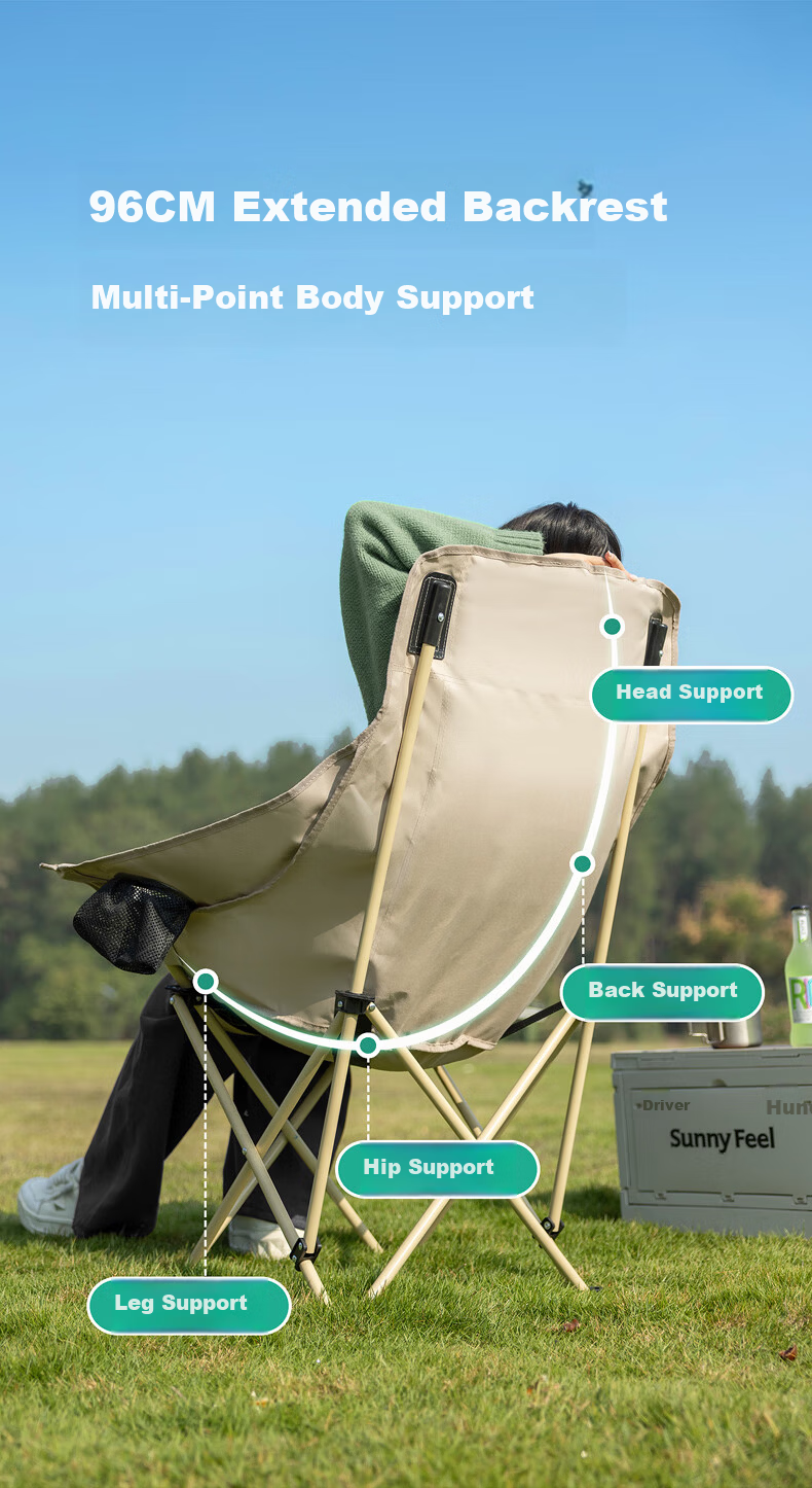 Shanfei Nest Moon Chair Outdoor Folding Chair with Widened Armrests Portable Recliner Picnic Stool Nap Fishing Chair Khaki 3