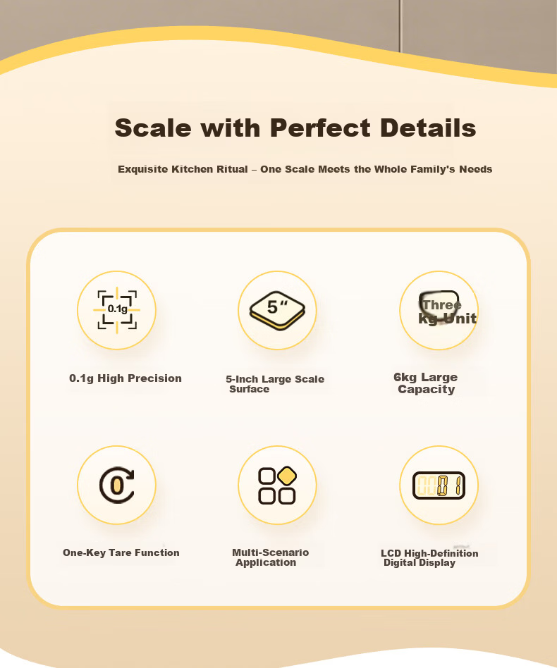 Xiangshan Electronic Kitchen Scale 0.1g Precision Baking Scale Stainless Steel Large Platform 6kg Rechargeable 2