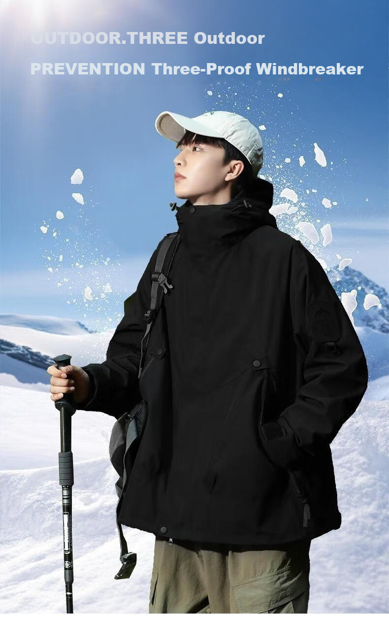 Warrior 3-in-1 Waterproof Windproof Outdoor Hiking Jacket Fleece Detachable Coat Black Unisex 1