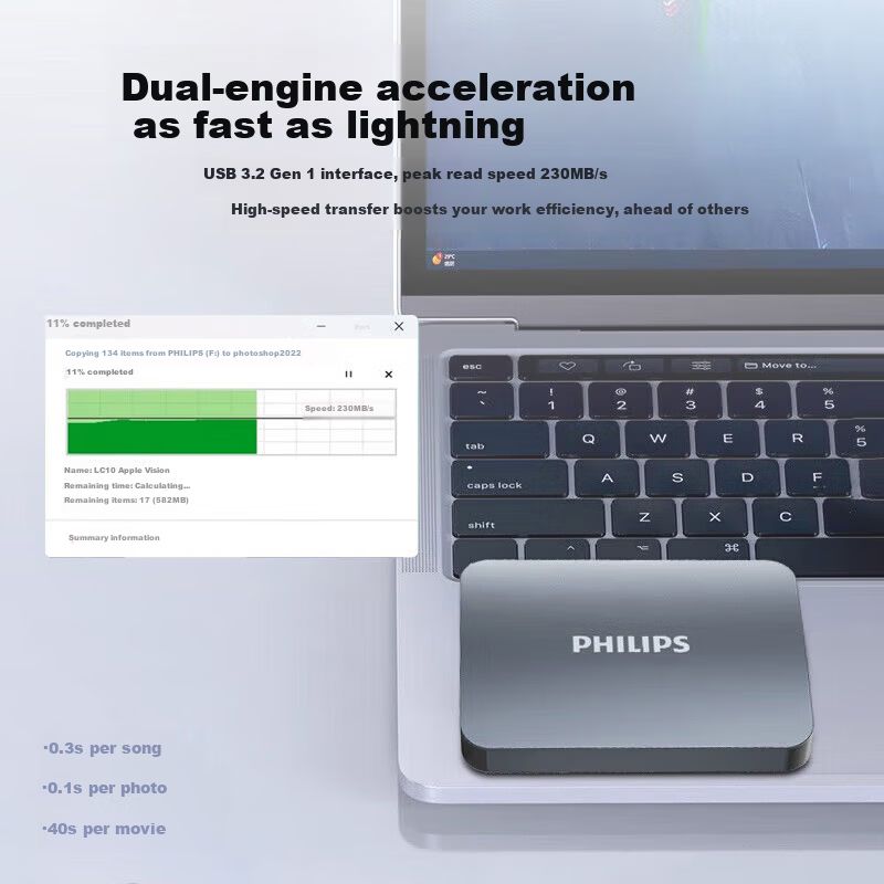 PHILIPS 1TB Dual-Engine Portable Hard Drive USB 3.2 Gen 1 High-Speed Large Capacity 21PD Series 2.5-inch External Mechanical Hard Drive Compatible with Mac Office Storage