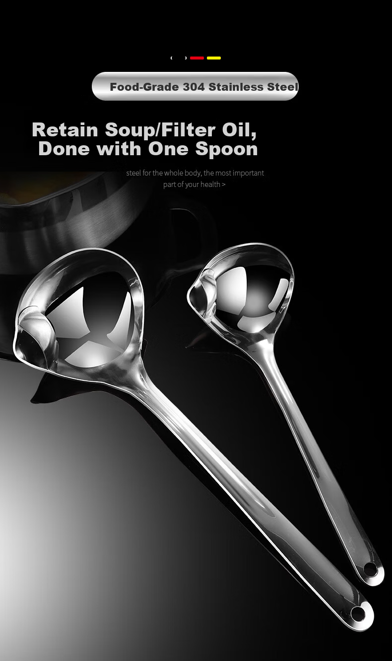 40,000 Kilometers 304 Stainless Steel Oil Separator Ladle Soup Strainer Kitchen Oil Filter Ladle Hot Pot Skimmer Oil Skimming Spoon Oil Soup Separator 8