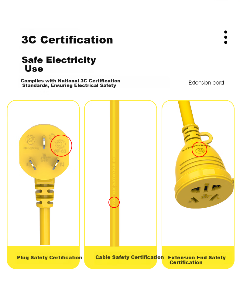 Kyfen Outdoor Multifunctional Power Extension Cord, New National Standard Socket, Drop-Resistant Power Strip, Tensile and Wear Resistant, 20m, 16A, 2.5mm² Pure Copper Thickened Wire Core 9