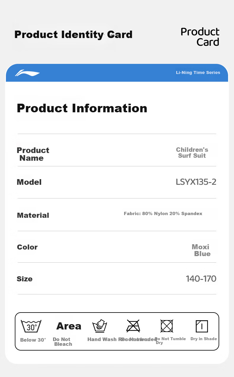 LI-NING Kids Girls Long Sleeve Long Pants Sunscreen Warm Split Professional Surfing Swimsuit Swimming Gear 1352 Blue 160 21