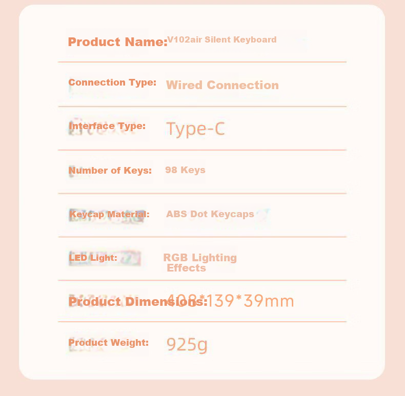EWEADN V102Air Silent Mechanical Feel Wired Keyboard Pink Foundation High-Value Portable 98-Key Keyboard for Office Gaming Laptop Tablet Peripheral 13