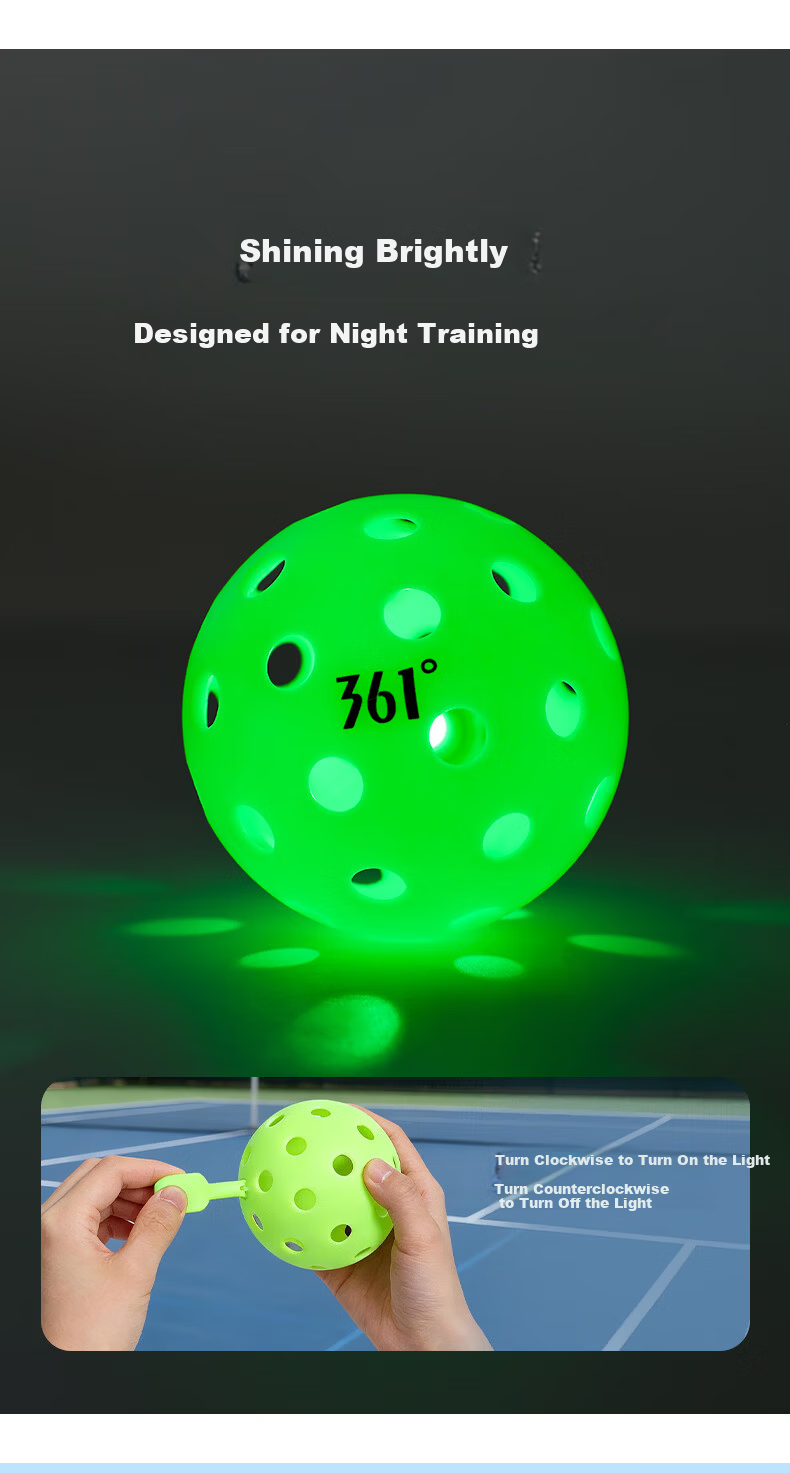 361° Pickleball Set High-Elastic Integrated Balls Outdoor Professional Competition Balls 4 Regular Balls + 2 Glow Balls 6