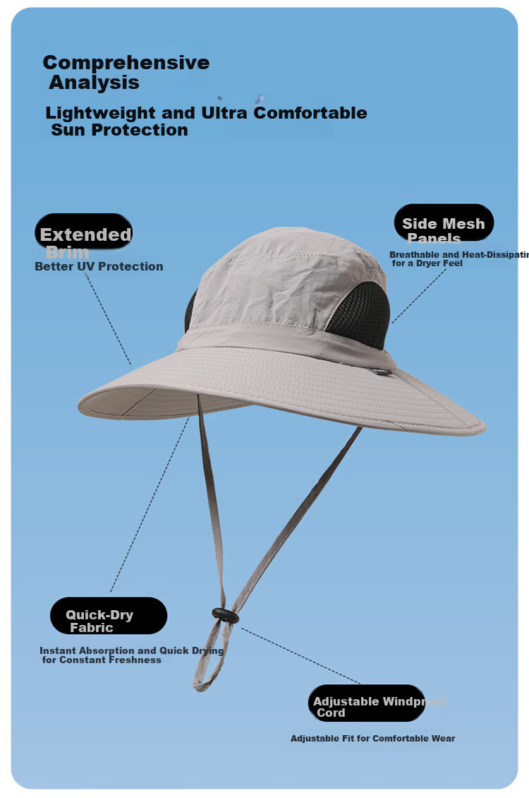 Seven Wolves Men's Summer Sun Protection Breathable Bucket Hat UV Protection Women's Fishing Hiking Cap 3