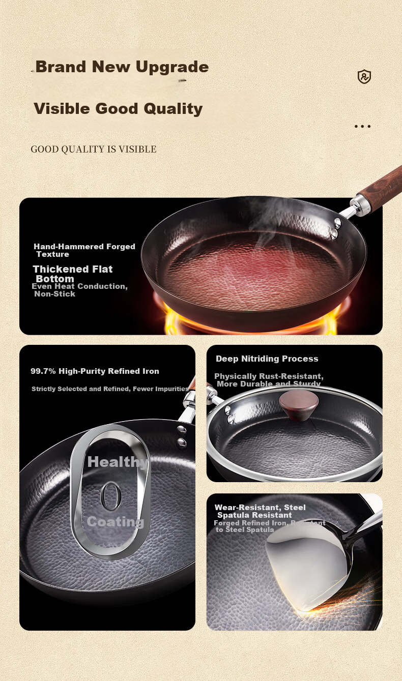 Royalstar Zhangqiu Handmade Forged Non-Stick Frying Pan Steak Pan Gas Stove Open Flame Special 26cm 2