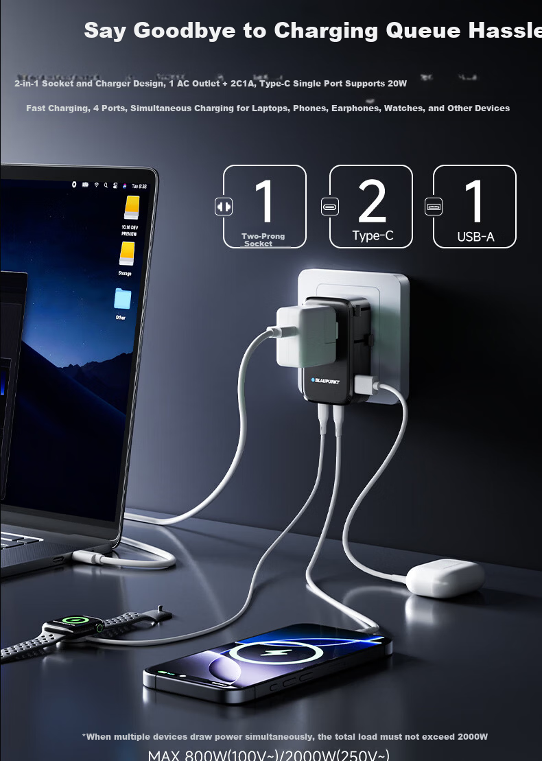 BLAUPUNKT German Universal Travel Adapter Plug, Multi-Functional Charging Converter, International Travel Adapter for US, UK, EU, AU, And JP Standards 14