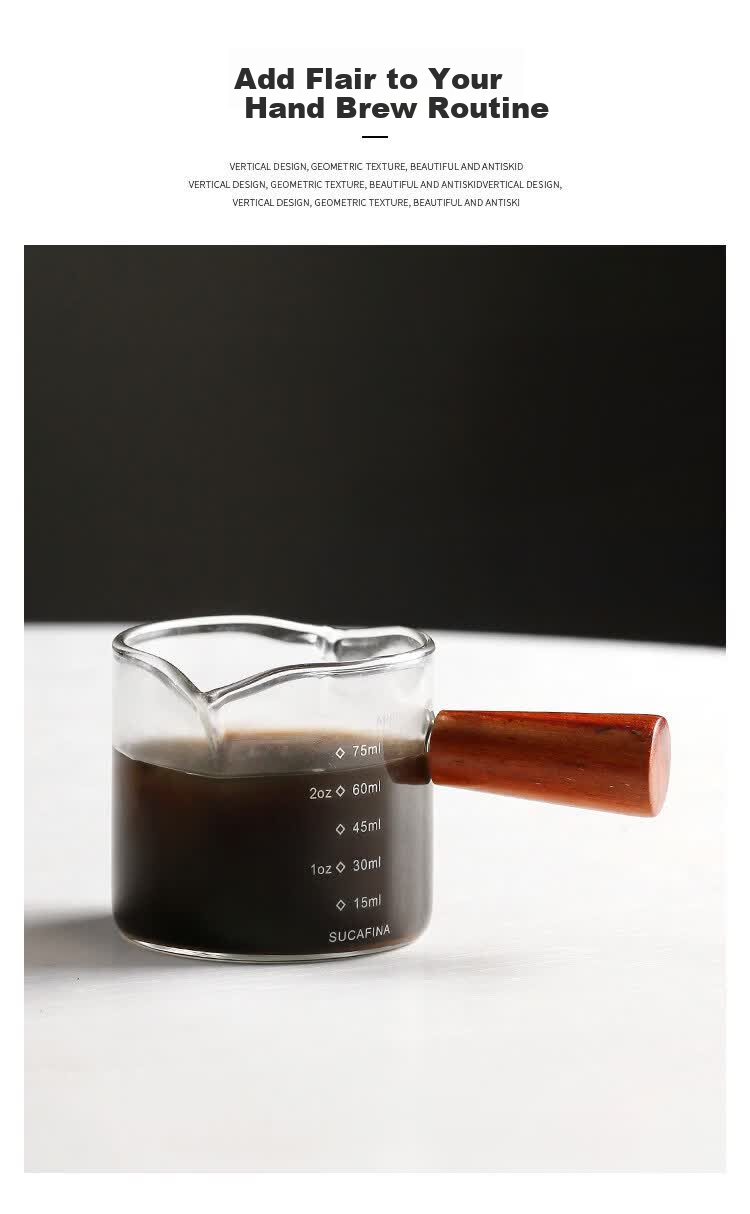 Bethers Japanese Style Ins Glass Milk Jug with Wooden Handle and Scale, Espresso Latte Small Measuring Cup, Mini Milk Pitcher Creamer 2