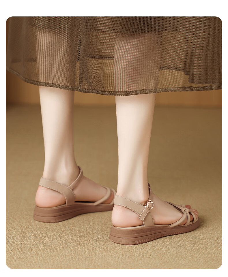 MULINSEN Women's New Commuter Elegant Roman Sandals Breathable Lightweight Summer Sandals Beige Size 39 15