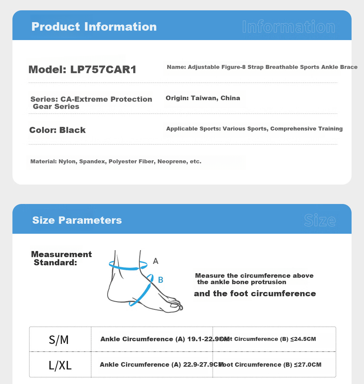LP 757CA Breathable Adjustable Ankle Support for Running Cycling Volleyball Badminton Sports Single L/XL 15