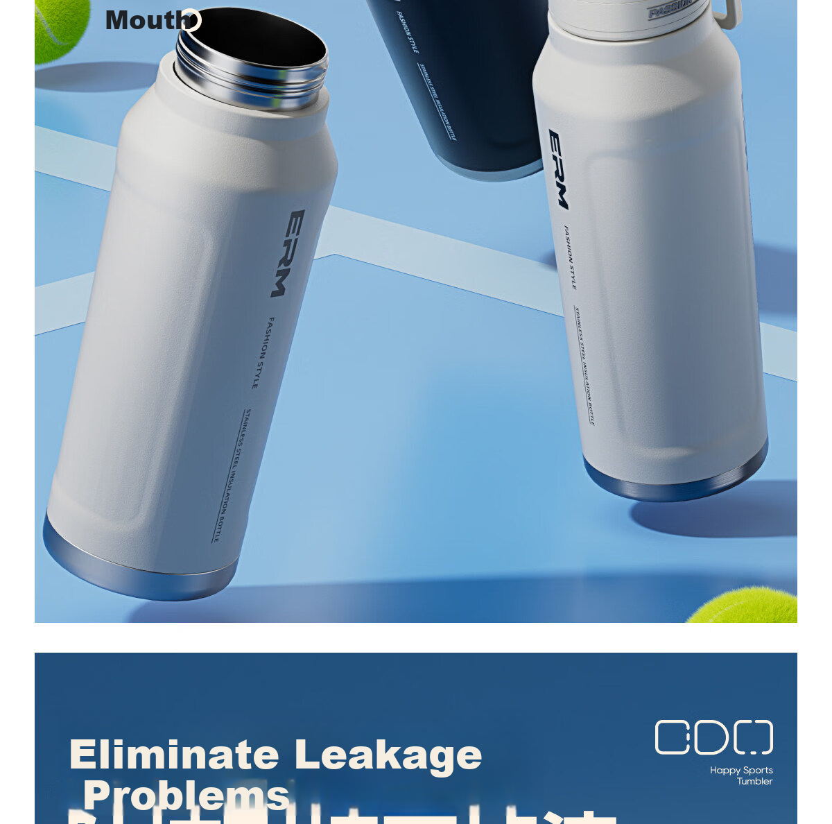 ERM Insulated Mug Large Capacity 316L Stainless Steel Cold Water Bottle for Men Students Outdoor Sports Portable Straw Cup 14