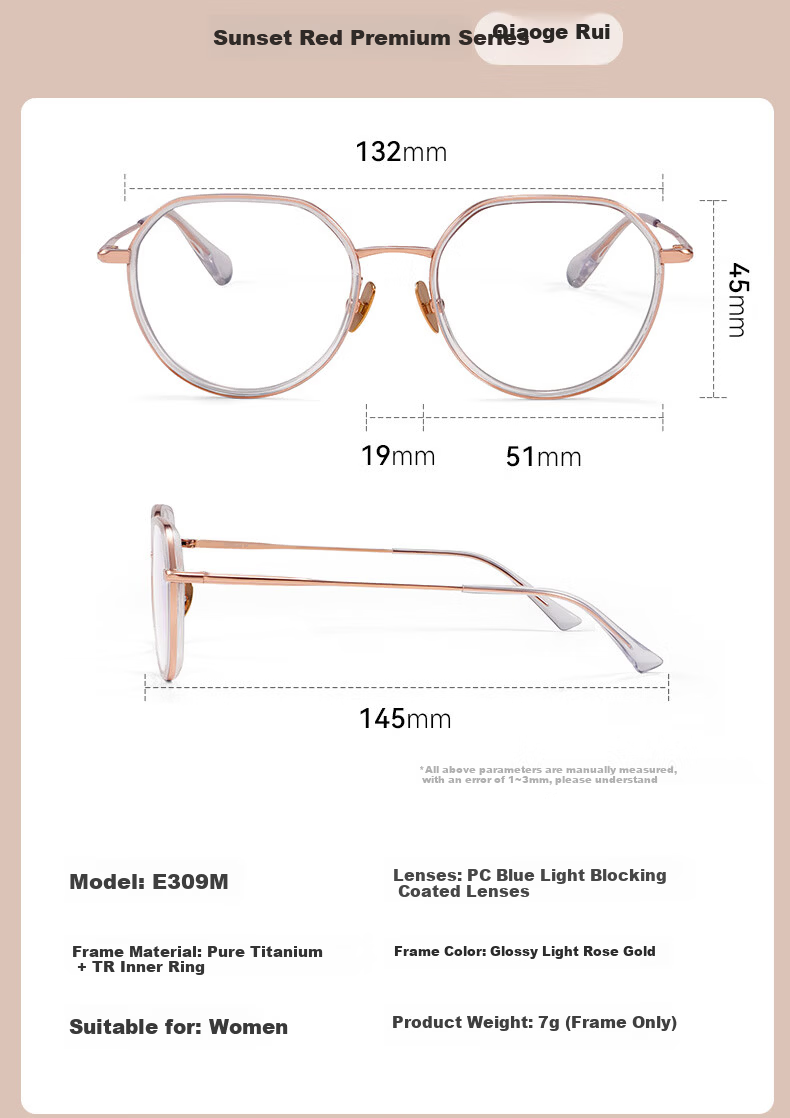 Sunset Red Women's Reading Glasses Pure Titanium Ultra-Light Blue Light Blocking HD Eyewear Youthful Appearance Gift for Mom E309M +2.00 Diopter 4