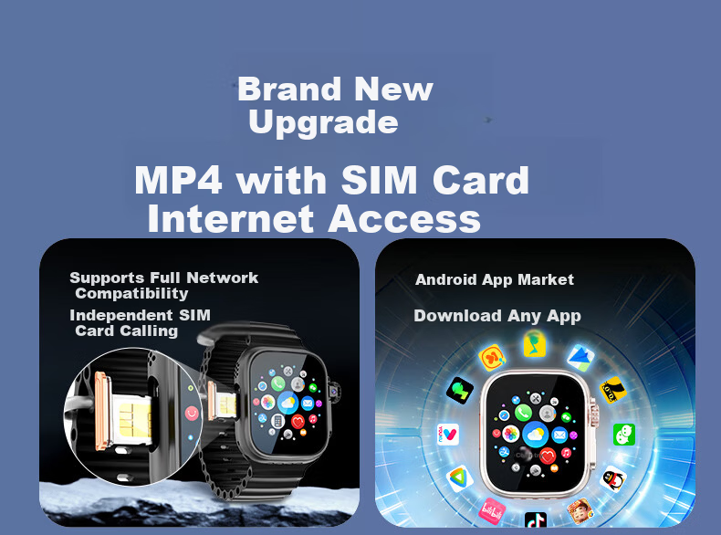 Fanmu Huaqiangbei B31 Ultra Premium Cellular Smartwatch 4G SIM Card Full Network MP3/MP4 APP Download Student Camera Gold 5