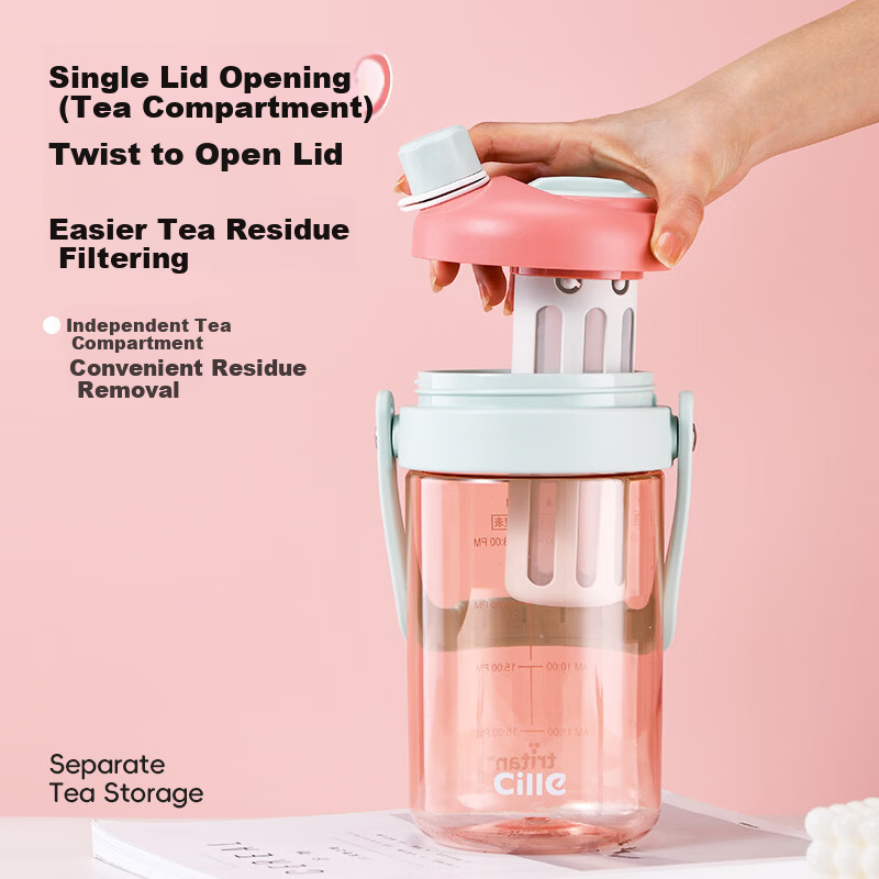 Cille Tritan Plastic Cup Large Capacity Outdoor Sports Water Bottle Portable Double Drinking Cup with Handle for Men and Women Students