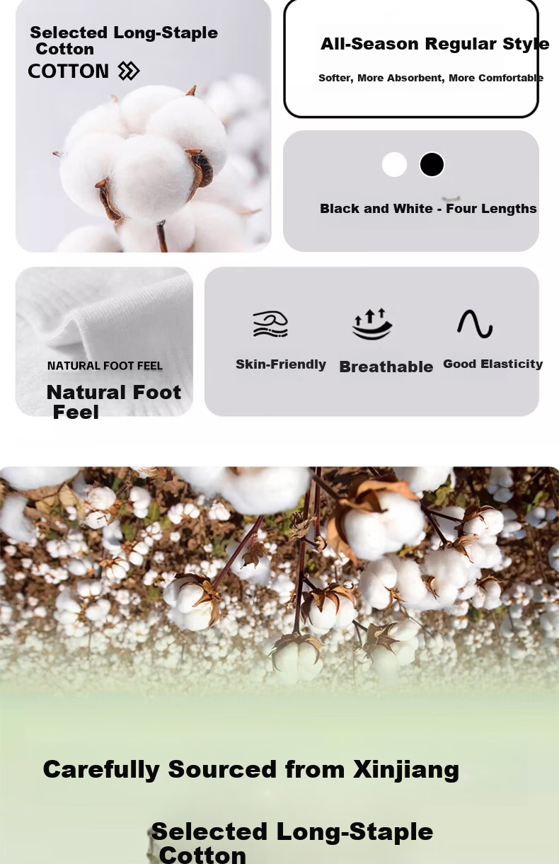 361° Spring Summer Cotton Mid-Calf Men's Sports Casual Solid Color Breathable Long Socks White - 4 Pairs Pack 2