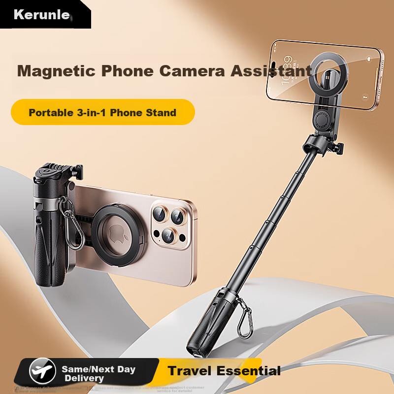 Kerunle Ultra Mini Selfie Stick Handheld 2024 New Telescopic Tripod Travel Selfie Tool 360-Degree Rotating Fully Automatic Multifunctional Portable Stand