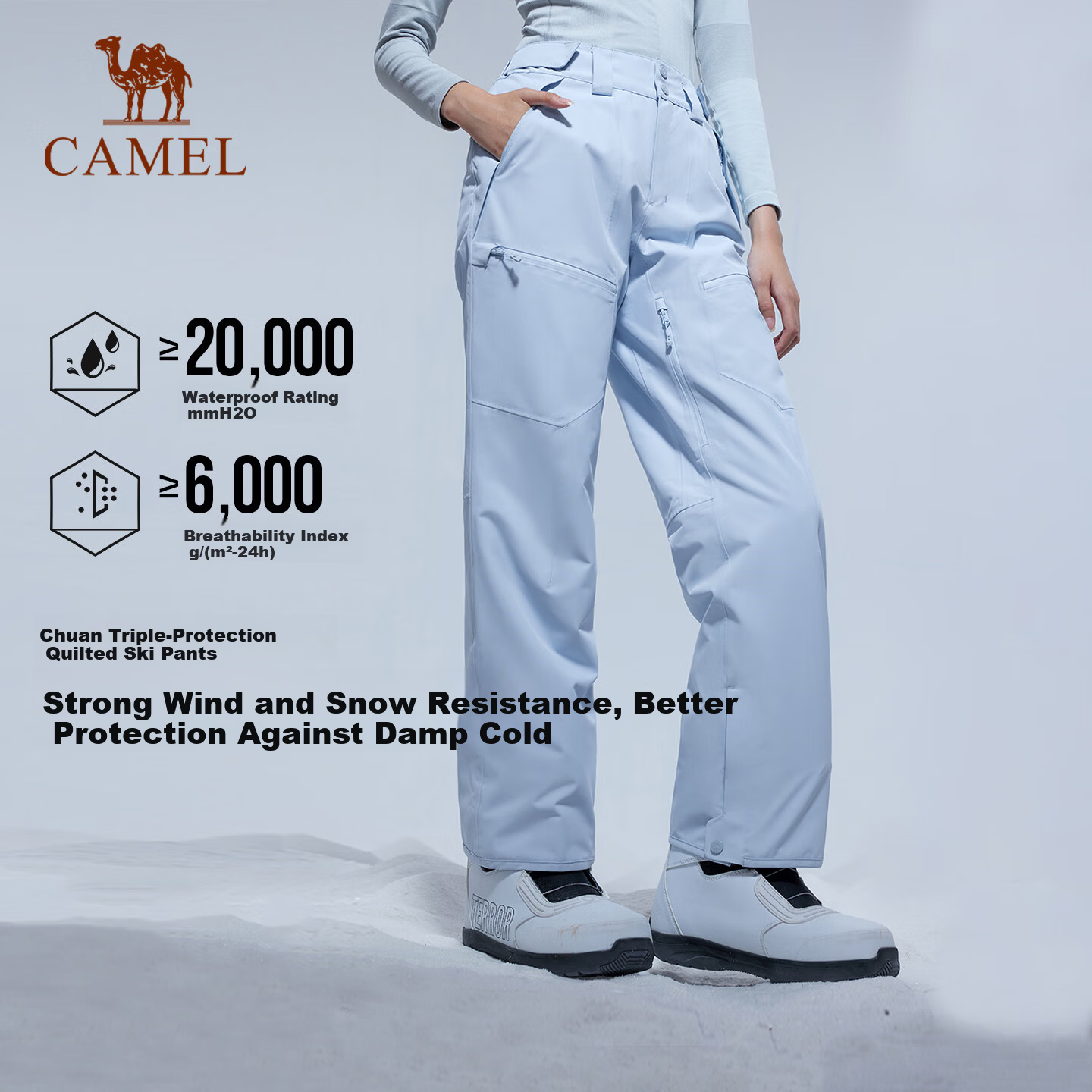 CAMEL Women's Outdoor Ski Pants Windproof Waterproof Oil-Resistant Thermal Breathable Three-Proof Hiking Mountaineering Pants 8257