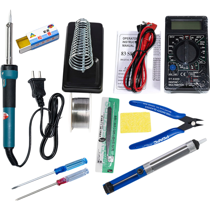 Noruan DIY Kit Electronic Component Development Board Tool Set 11-Piece 40W Soldering Iron 11-Piece Set (Black Multimeter)