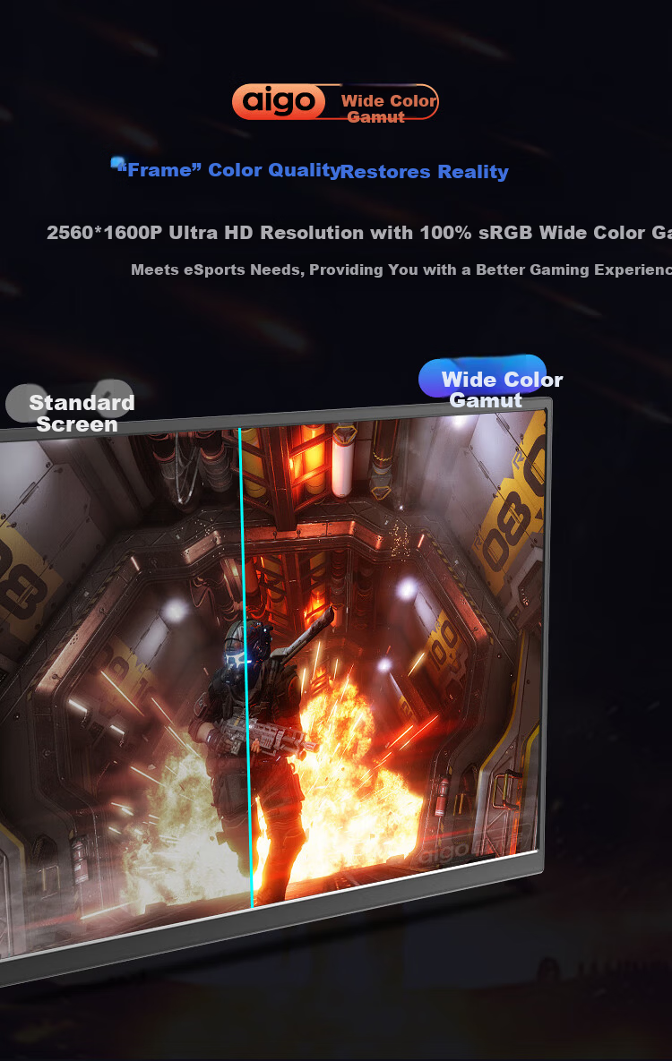 Aigo 16-Inch Portable Monitor, 240Hz Refresh Rate, 2.5K Resolution, 100% High Color Gamut, Secondary Screen for Computers, Laptops And Smartphones, PS5/4 Gaming And E-Sports Display, First-Line Access 7