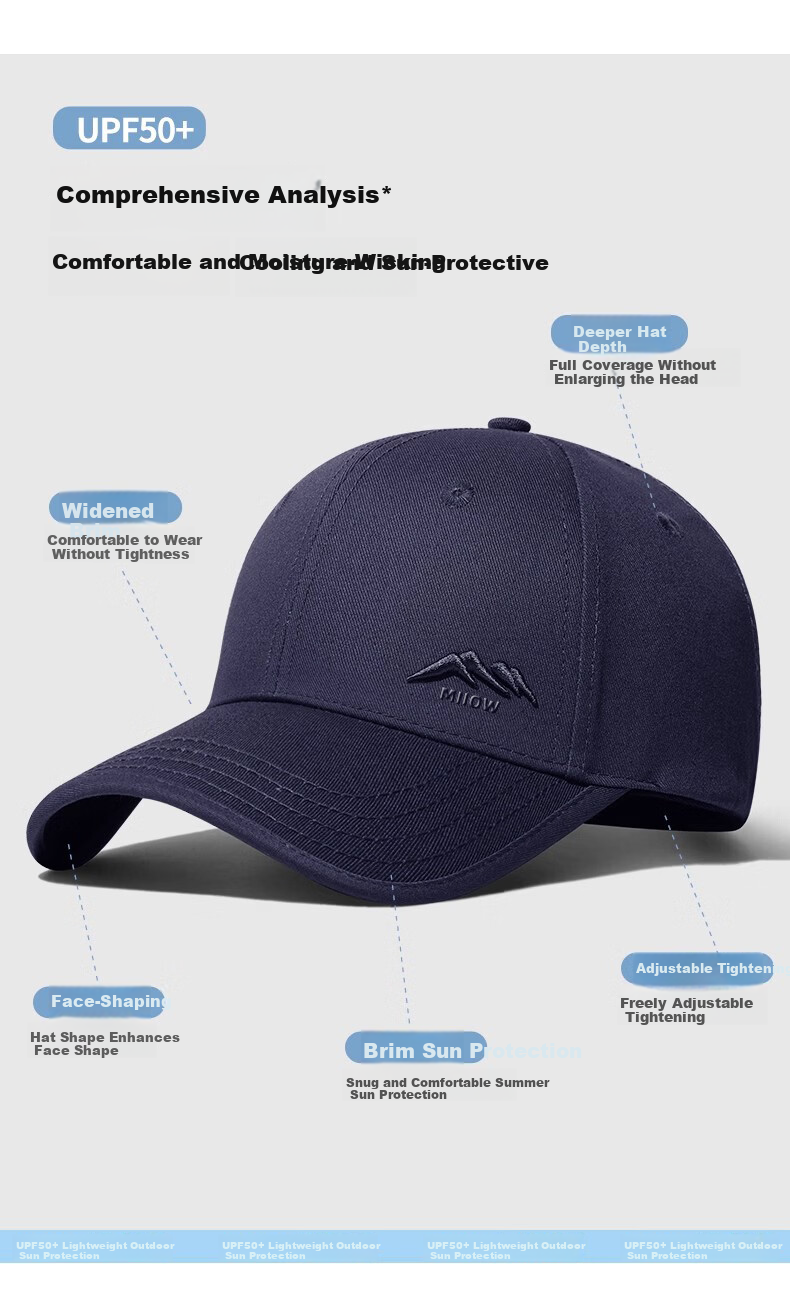 Miiow Men's Summer New Baseball Cap Large Size Deep Fit Simple Versatile Trendy Duckbill Hat 3