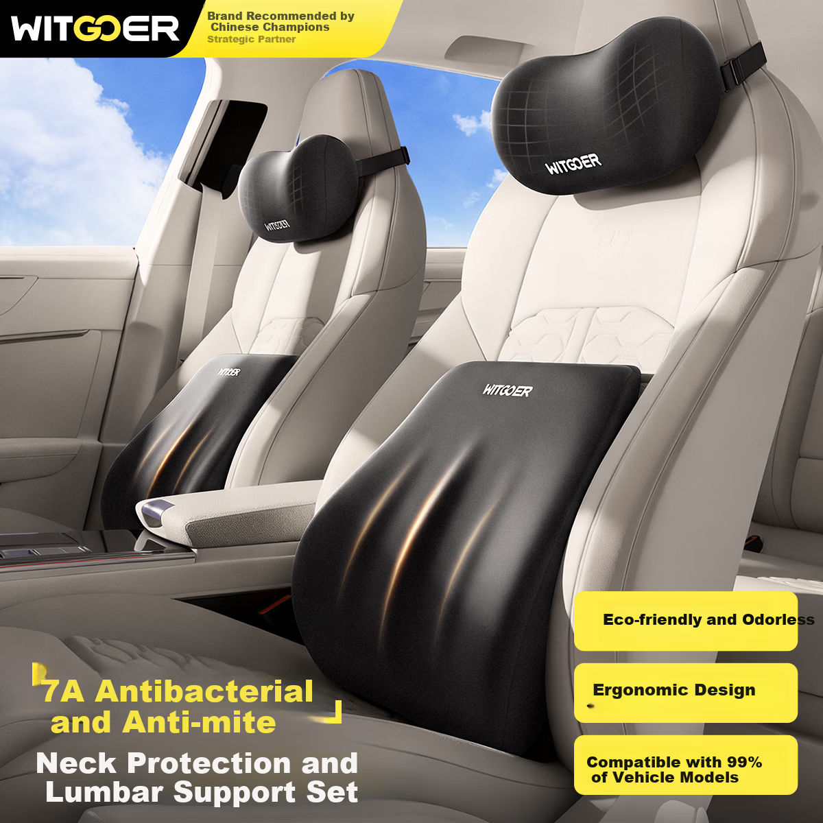 Zhiguozhe Car Headrest and Lumbar Support Set Neck Pillow Backrest Premium Lumbar Cushion Driving Seat Main Driver