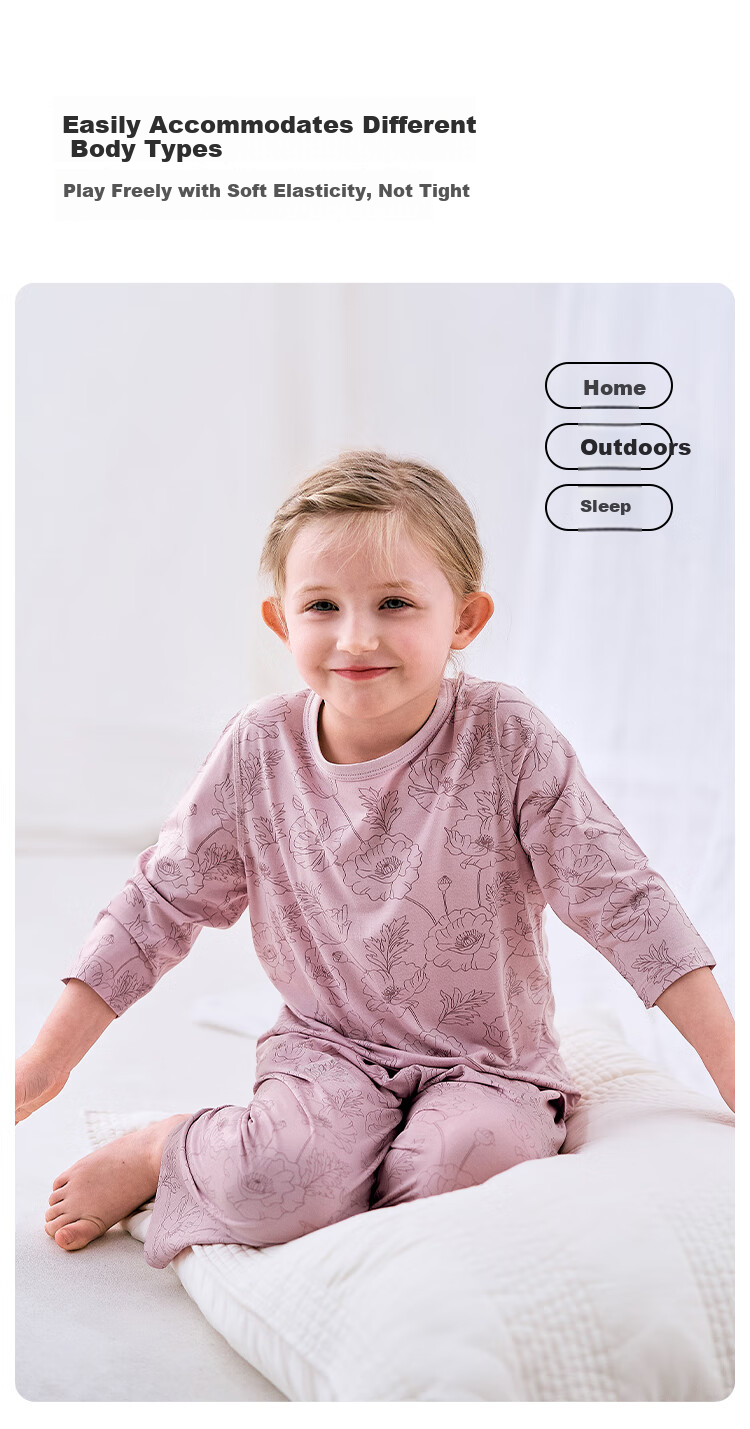 Junejunior [babylove Sub-brand] Girls' Summer Round Neck 3/4 Sleeve Pajama Set Air Conditioning Homewear 5