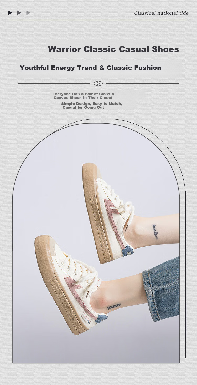 Warrior Canvas Shoes Women 2026 Spring New Fashion Thick Sole Versatile White Sneakers Ladies Skate Shoes 581 Pink 37 3