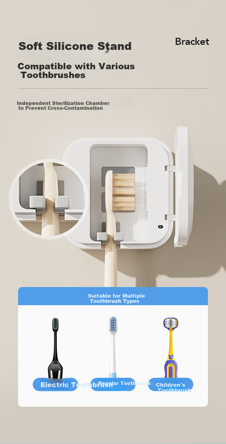 LYNN Toothbrush Holder Portable Sterilizer Bathroom Electric Toothbrush Rack Sterilization Drying Home No-Drill Wall-Mounted 10