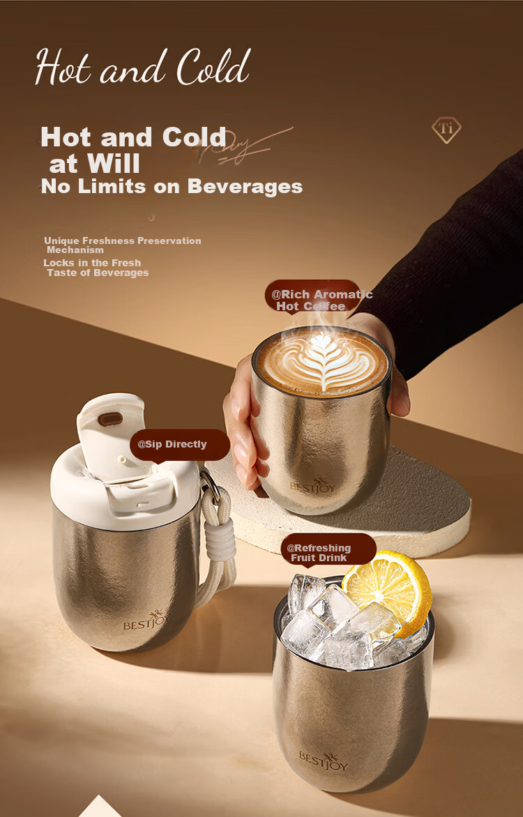 FUGURNG BESTJOY Pure Titanium Coffee Cup High-Quality Inner and Outer Pure Titanium Insulated Cup Portable Compact Water Bottle Titanium Cup Coffee Color 228ml 6