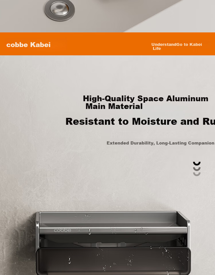 Cobbe Student Dormitory No-Drilling Bathroom Soap Dish, Soap Draining Rack, Space Aluminum Bathroom Storage Wall-Mounted Shelf 3