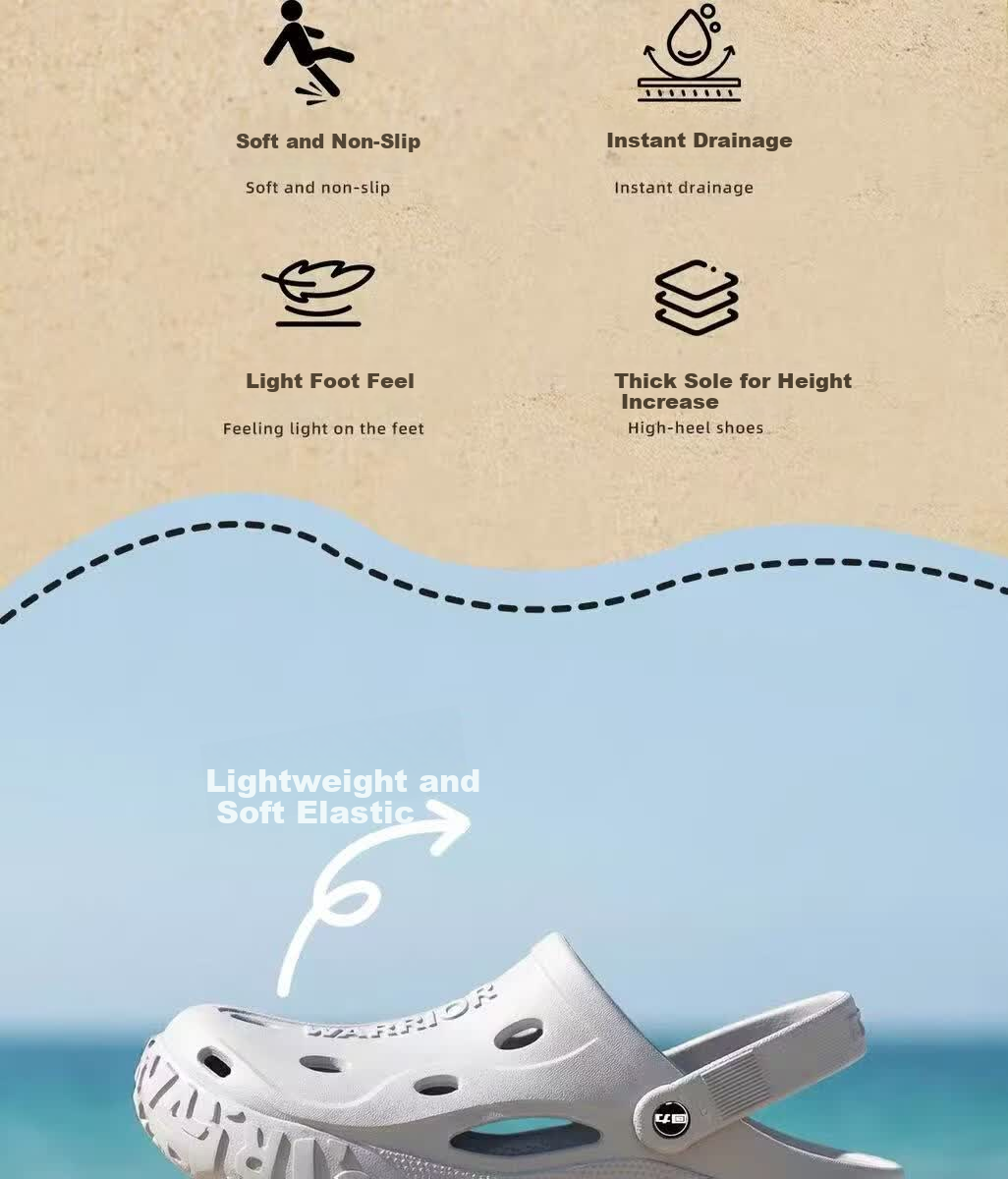 Warrior Men's Summer New Breathable EVA Non-slip Versatile Clog Sandals Closed-toe Outdoor Beach Shoes 0757 Cellar Gray 4