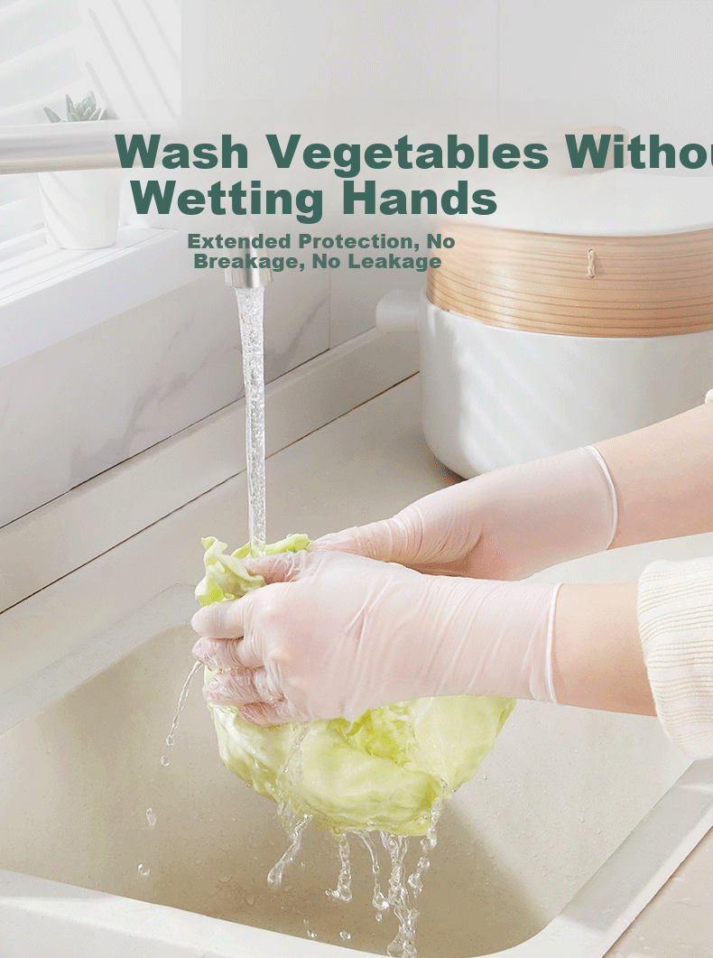 Yibei Extended Disposable PVC Gloves for Dishwashing, Baking, Kneading, Cleaning Household Use, Upgraded Pack of 100, Size L 2