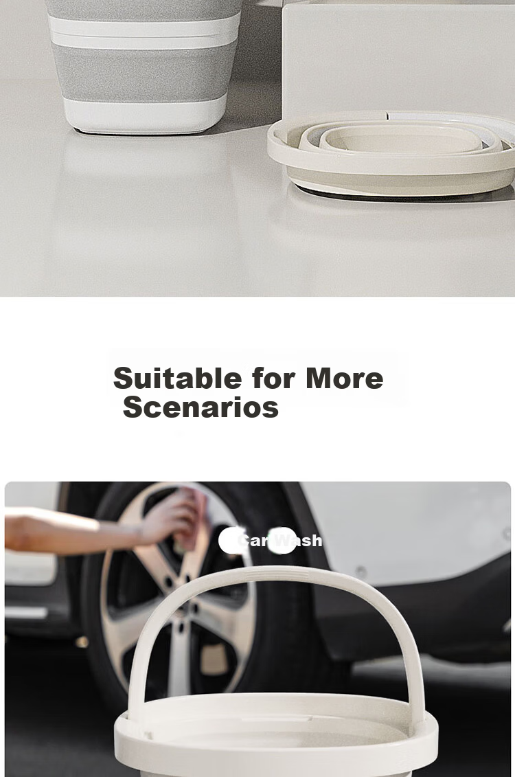 JAJALIN Travel Folding Water Bucket Outdoor Storage Bucket Fishing Bucket Car Wash Bucket Portable Foot Soaking Bucket Cream Color 2