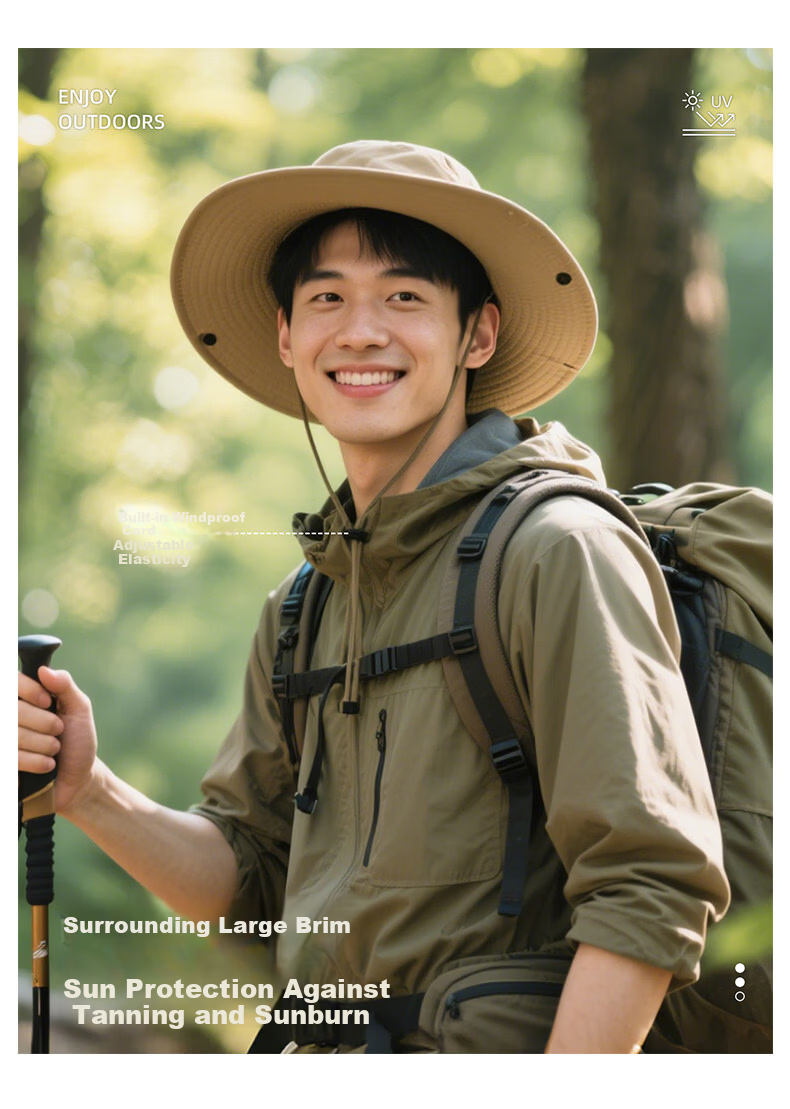 JEEP Men's Summer Fisherman Hat Large Brim UV Protection Mountaineering Sunshade Fishing Sun Hat for Women 5
