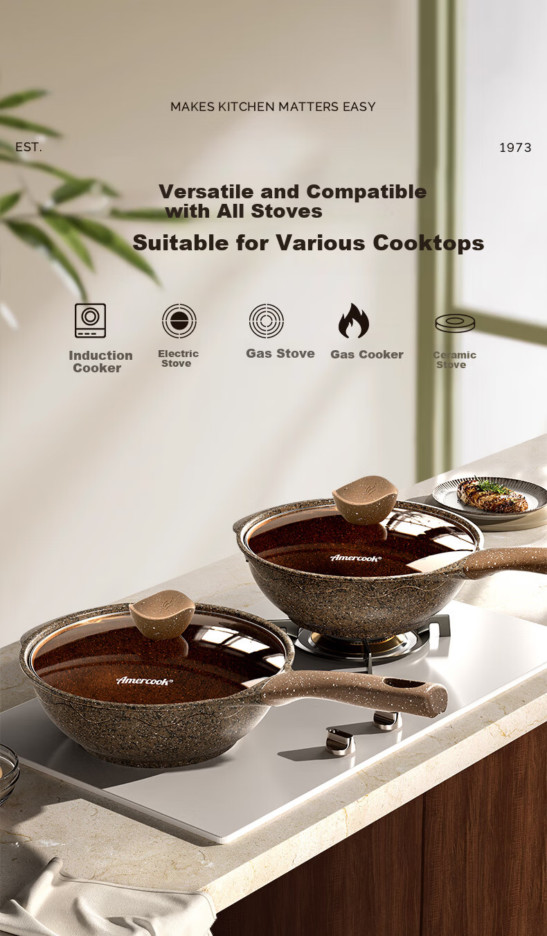 Amercook Alfita Non-Stick Maifan Stone Frying Pan Flat Bottom Stir-Fry Pan Skillet for Induction and Gas Cooktops 17