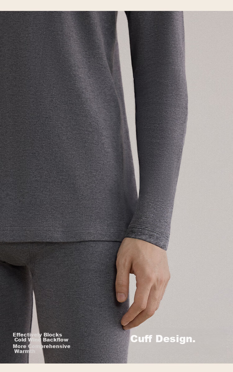 HLA【Mountain Not High】Men's Autumn Thermal Underwear Set Round Neck Class A 210g Pure Cotton Antibacterial Mite-Resistant Thin Warm Innerwear 12
