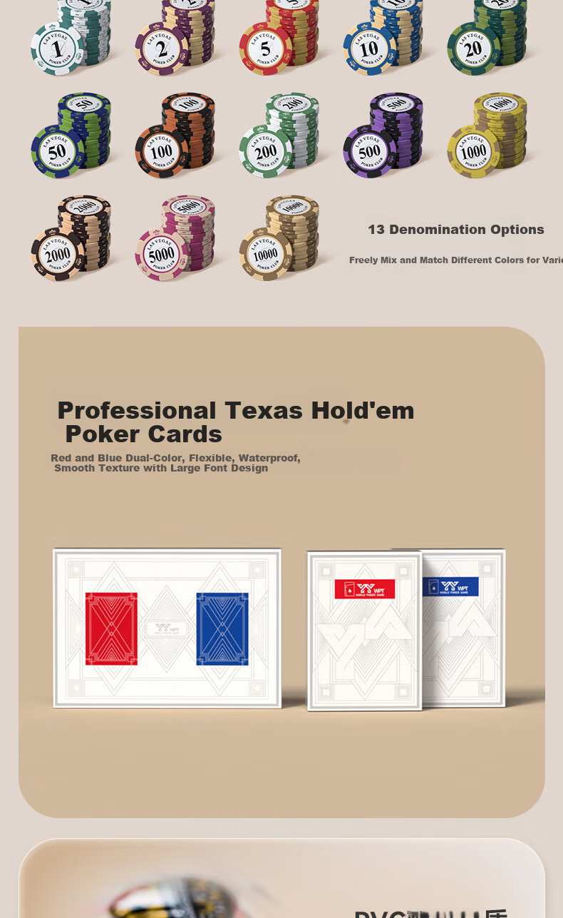 Guansheng Texas Hold'em Poker Chip Set Club Exclusive Clay Poker Mahjong Tokens 300 Pieces with Table Cloth 7