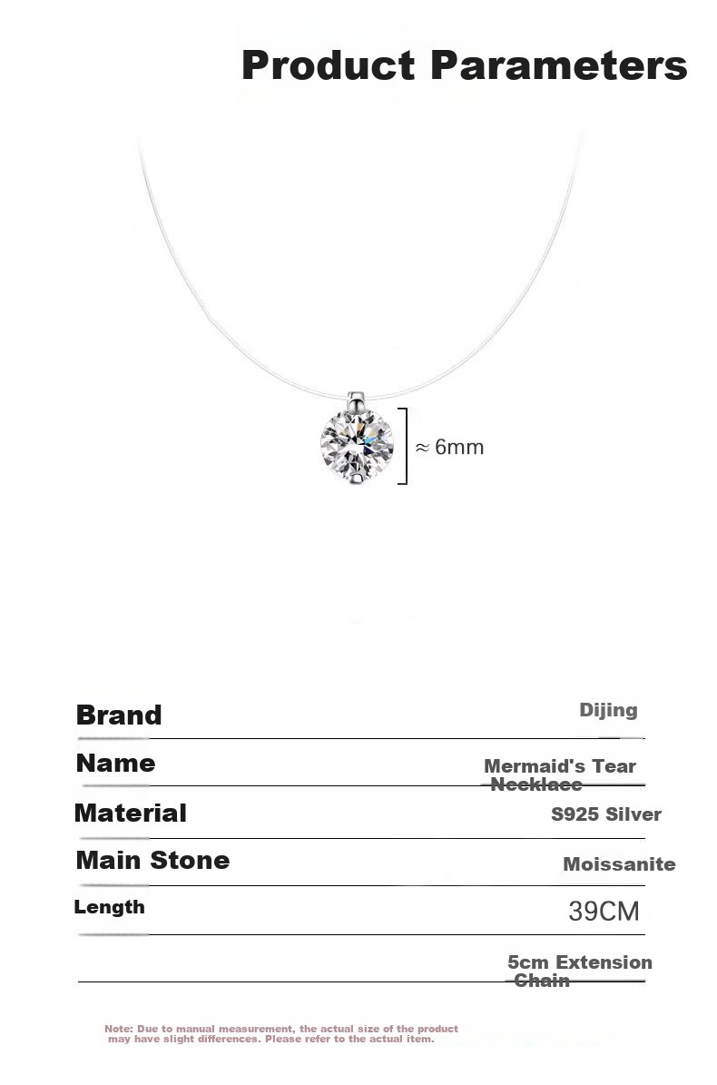 Dijing 520 Gift for Girlfriend Moissanite Necklace Mermaid Tear Pendant Invisible Transparent Fishing Line Clavicle Chain 8