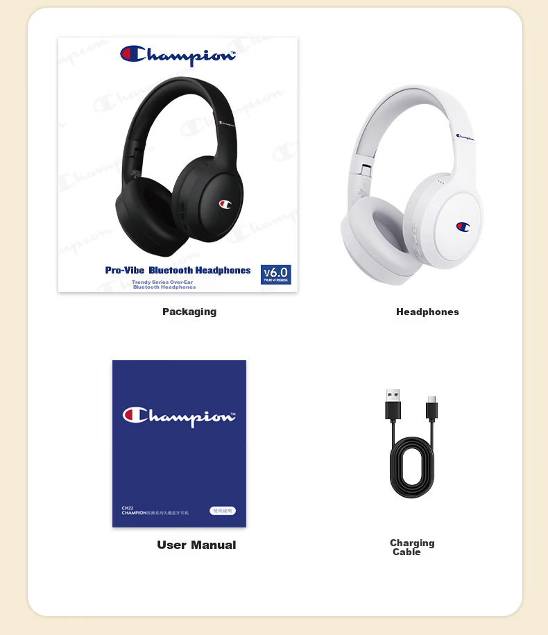 Champion Wireless Bluetooth Earbuds for Computer and Mobile, Noise-Cancelling Gaming Headset, Long Battery Life, Trendy Series CH22 Beige 16