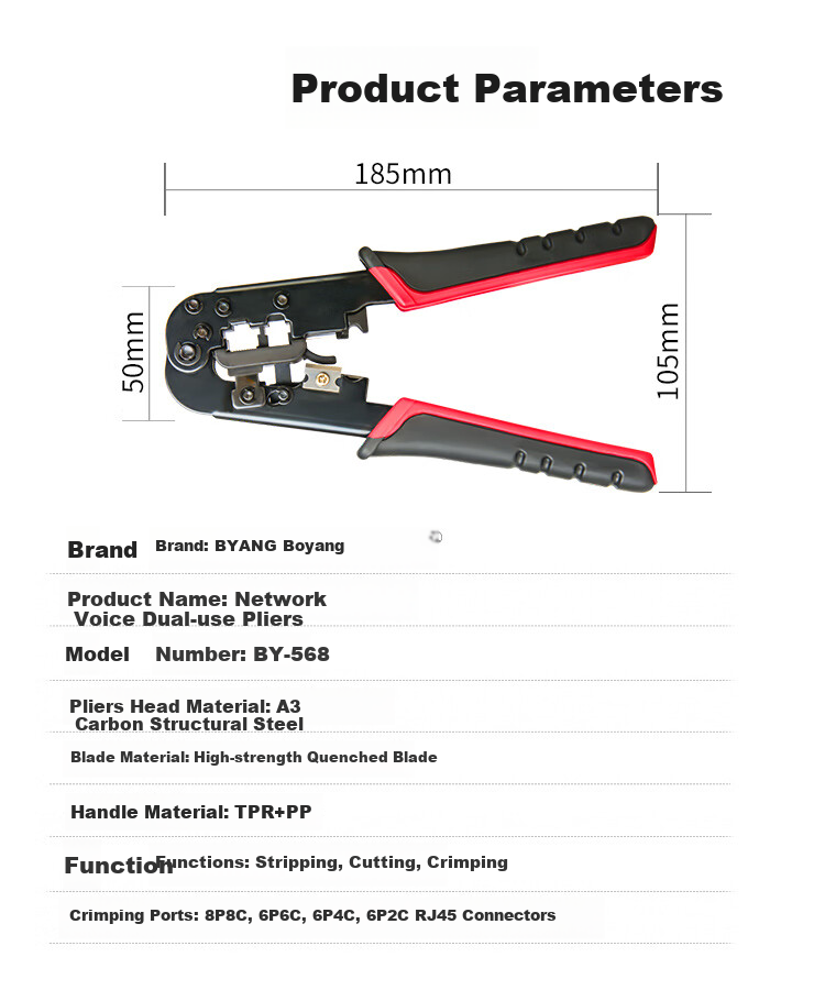 BOYANG Network Cable Crimping Tool Vertical Type Dual-use for Network and Telephone Wires 8P8C 6P6C 6P4C 6P2C RJ45 RJ12 RJ11 Crimping Pliers BY-318 4
